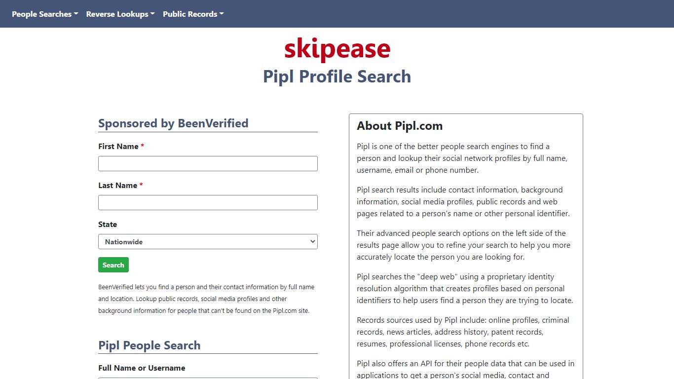 Pipl Search - Lookup People & Find Profiles On Pipl.com | Skipease